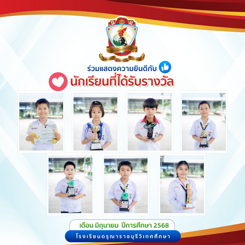 นักเรียนระดับชั้นประถมศึกษาที่ได้รับรางวัลจากการแข่งขัน ประจำเดือนมิถุนายน ปีการศึกษา 2568