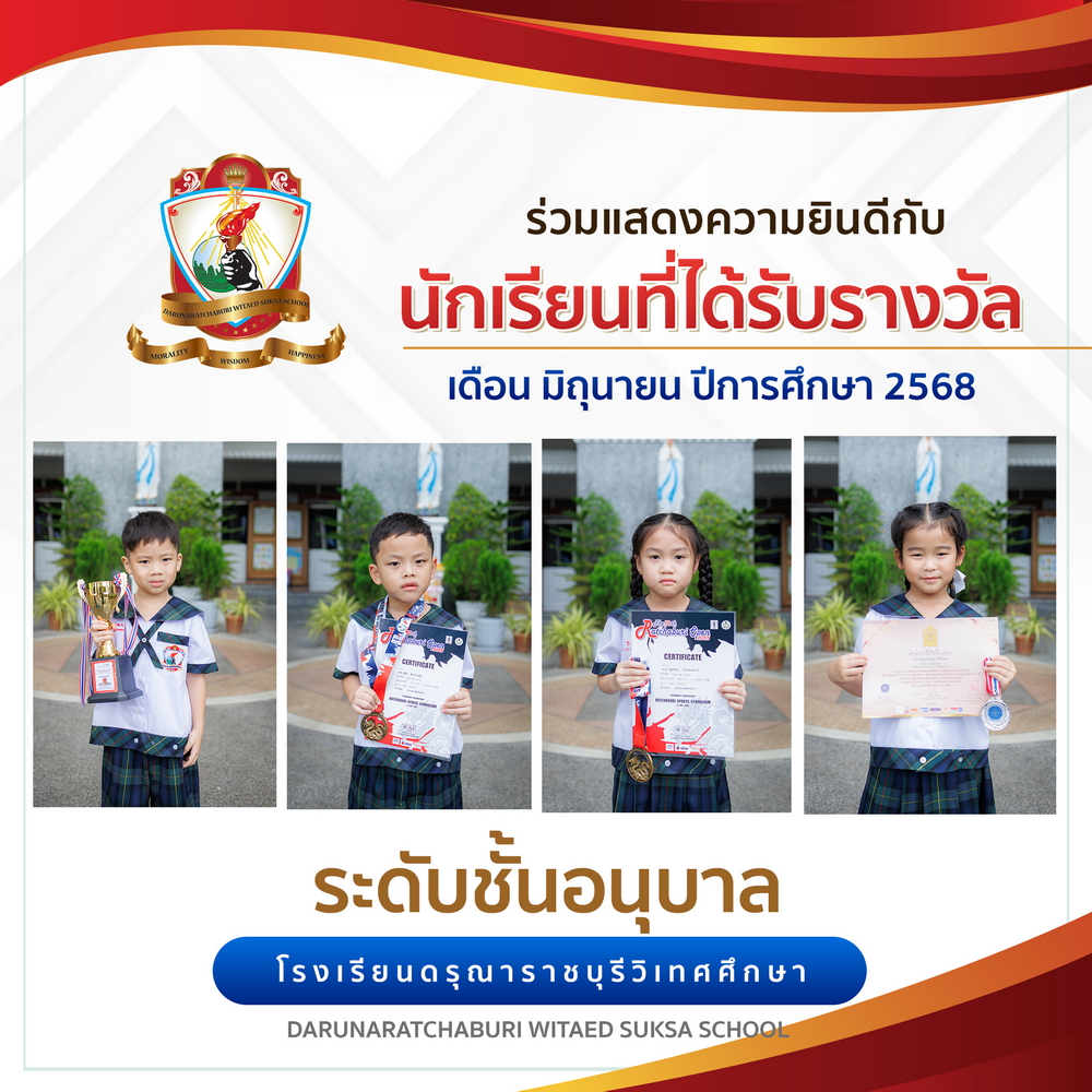 นักเรียนได้รับรางวัลเดือน มิถุนายน 2568 ระดับอนุบาล
