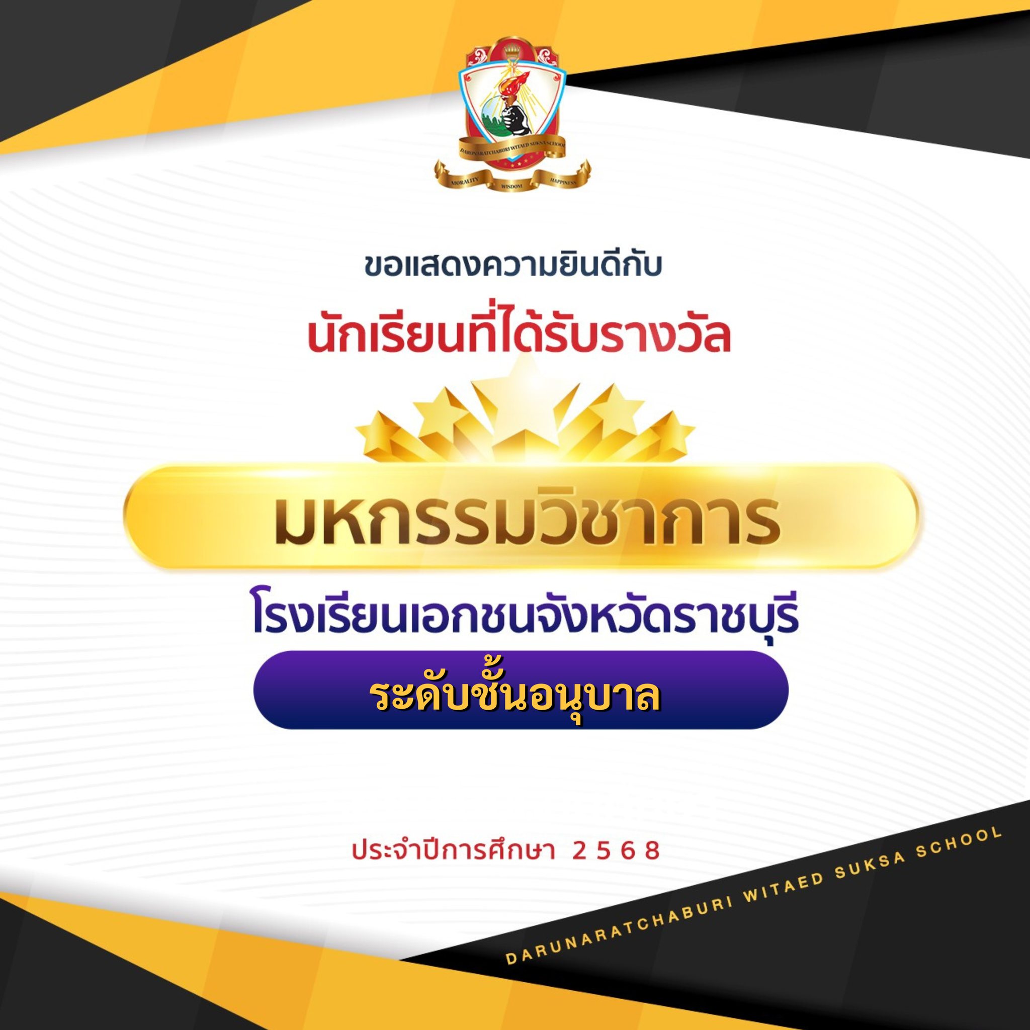 รางวัลการแข่งขันมหกรรมวิชาการโรงเรียนเอกชน จังหวัดราชบุรี ประจำปีการศึกษา 2568 ระดับอนุบาล