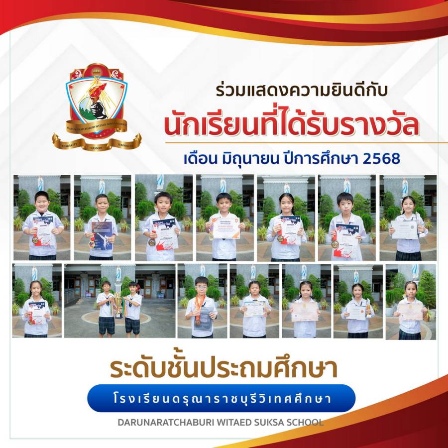 นักเรียนได้รับรางวัลเดือน มิถุนายน 2568 ระดับประถมศึกษา