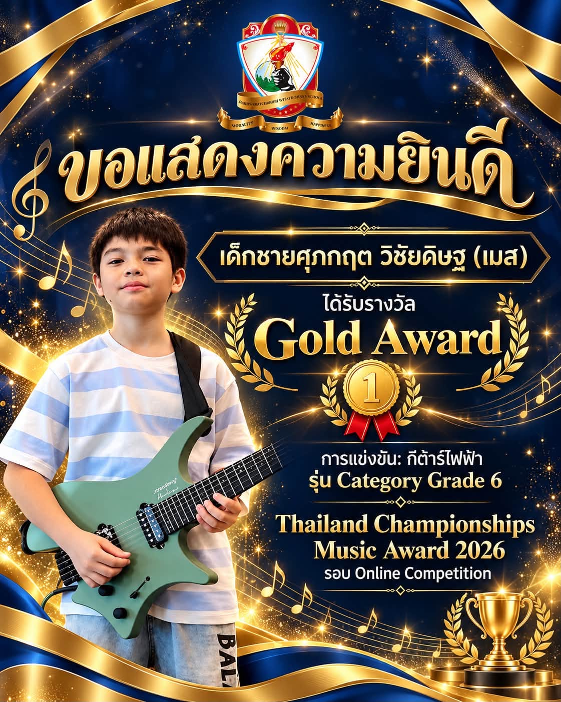 รางวัลการแข่งขันกีต้าร์ไฟฟ้า รายการ: Thailand Championships Music Award 2026 Online Competition