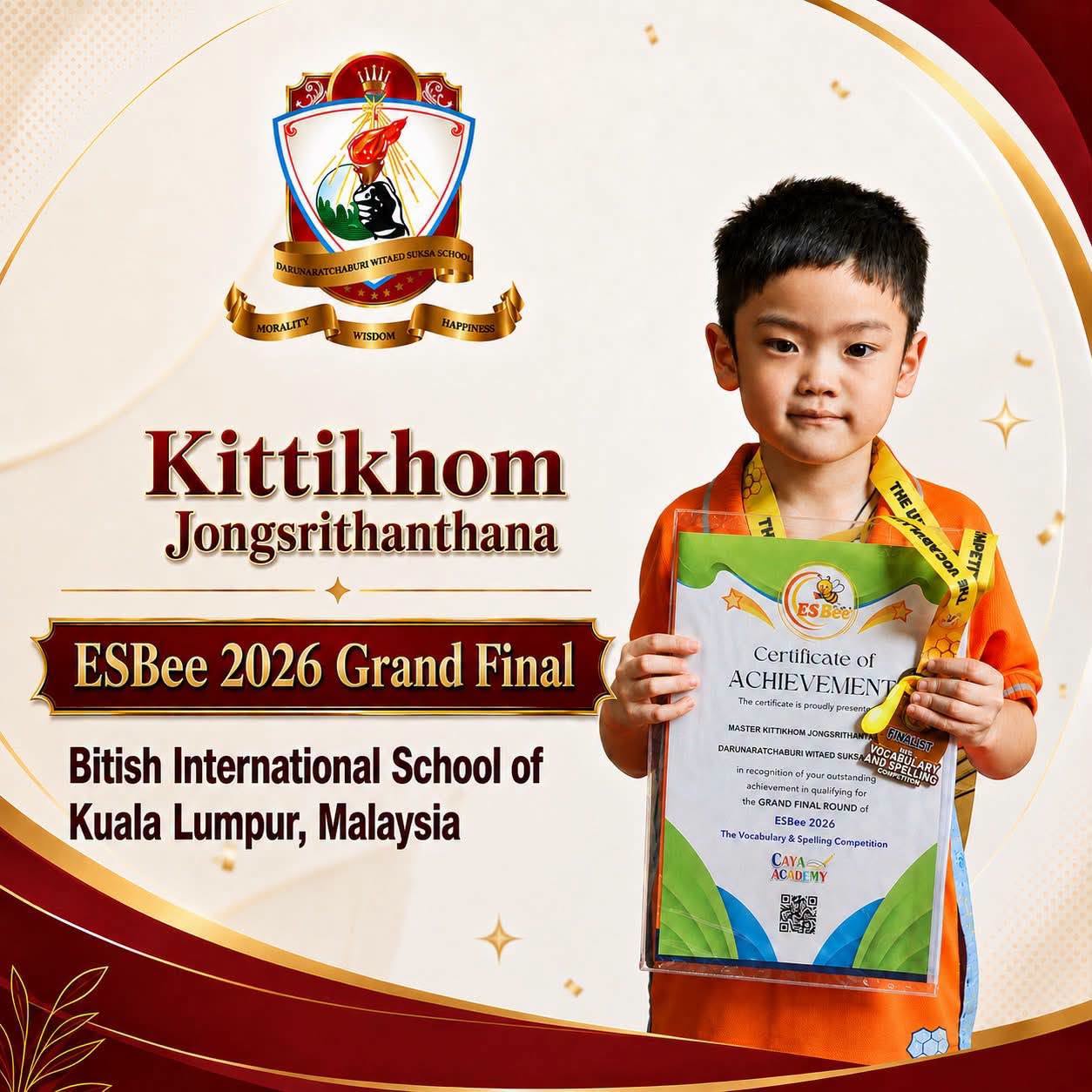 ขอชื่นชมในความตั้งใจและทุ่มเท ตัวแทนประเทศไทยเข้าร่วมการแข่งขัน ESBee Vocabulary & Spelling Competition 2026 รอบชิงชนะเลิศ รุ่น (Bee1 Primary 1-3)
