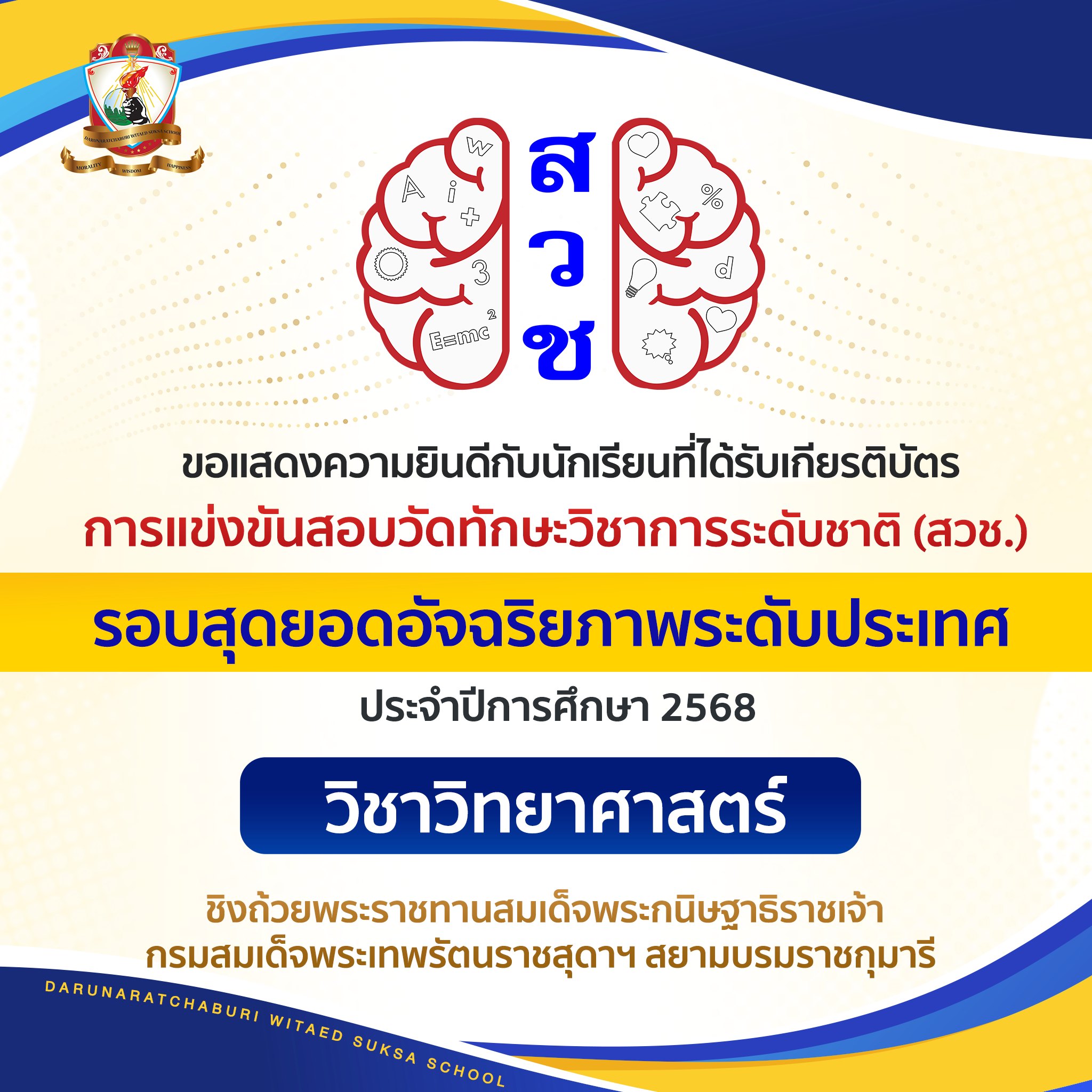 เหรียญรางวัลการแข่งขันสอบวัดทักษะวิชาการระดับชาติ (สวช) ประจำปี พ.ศ. 2568 (รอบสุดยอดอัจฉริยภาพระดับประเทศ)