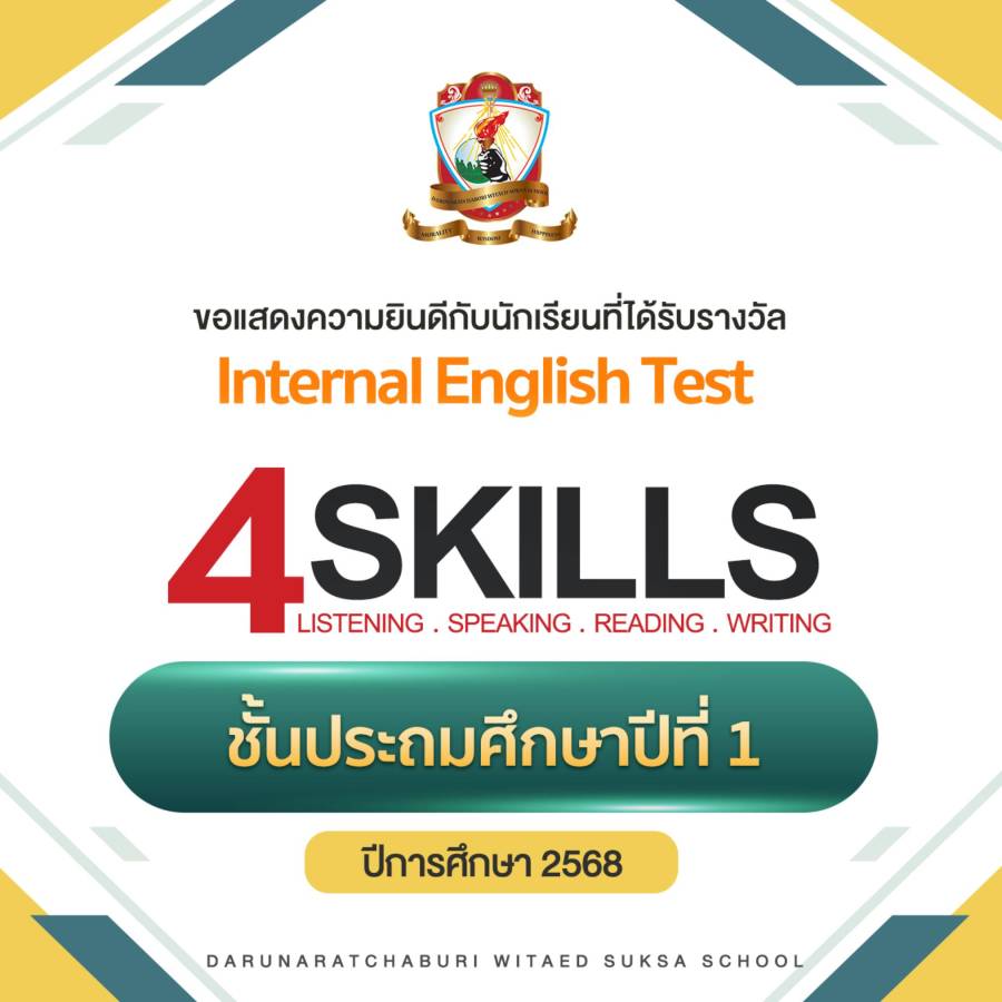 นักเรียนที่ได้ English 4Skills คะแนนเต็ม 100 ระดับประถมศึกษาปีที่ 1 ปีการศึกษา 2568